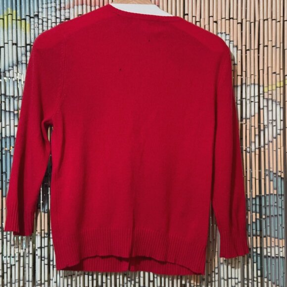 100% Cashmere Button-Down Cardigan Sweater, Red, Juniors XL, Circa 1990s - Picture 2 of 15